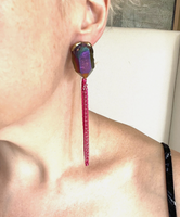 Disco Ball Quartz Glitter And Pink Chain Earrings F fashionistad