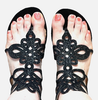 Thalia Sodi Black Glitter Rhinestone Gladiator Sandals Sz 6.5