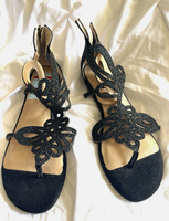 Thalia Sodi Black Glitter Rhinestone Gladiator Sandals Sz 6.5