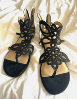 Thalia Sodi Black Glitter Rhinestone Gladiator Sandals Sz 6.5