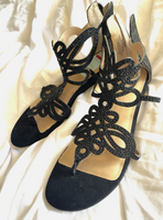 Thalia Sodi Black Glitter Rhinestone Gladiator Sandals Sz 6.5