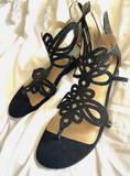Thalia Sodi Black Glitter Rhinestone Gladiator Sandals Sz 6.5