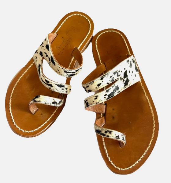 K Jacques St Tropez Black And White Pony Hair And All Leather Sandals Sz 37