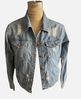 Women’s FOREVER 21 Distressed Denim Jacket Sz Small