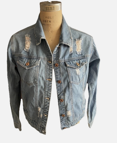 Women’s FOREVER 21 Distressed Denim Jacket Sz Small