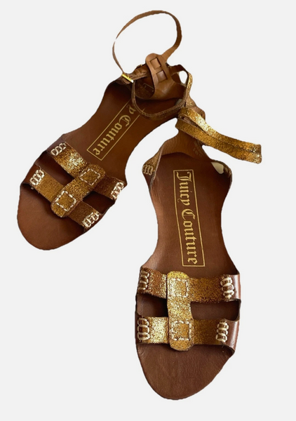 New Juicy Couture Bronze Metallic Gladiator Handmade Leather Sandals Size 6.5M