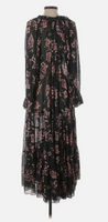 Free People Forest Green Floral Tiered Dress XS Peasant Sheer Maxi Georgette M