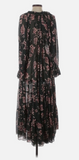 Free People Forest Green Floral Tiered Dress XS Peasant Sheer Maxi Georgette M