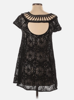 Free People Dress Plisse Cutouts Crochet Cap Sleeve Round Neck Black Size XSmall