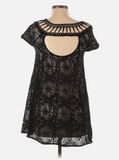 Free People Dress Plisse Cutouts Crochet Cap Sleeve Round Neck Black Size XSmall