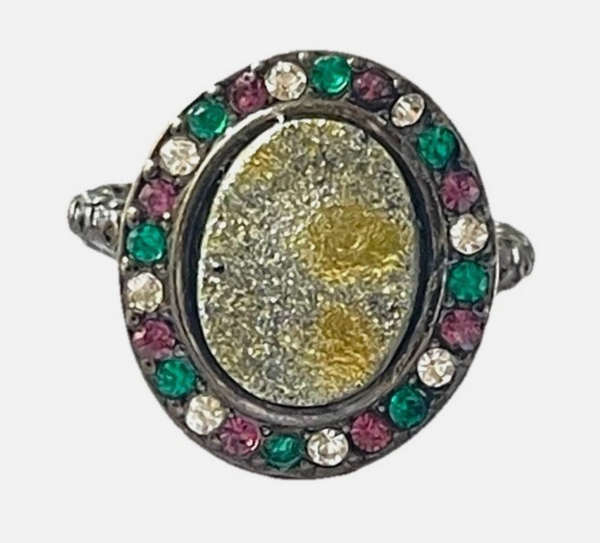 Beth Pave Druzy Stone Stacking Ring In Gunmetal Sz 4.5