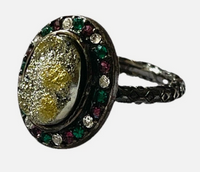 Beth Pave Druzy Stone Stacking Ring In Gunmetal Sz 4.5