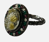Beth Pave Druzy Stone Stacking Ring In Gunmetal Sz 4.5