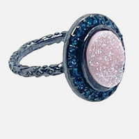 Beth Pave Druzy Stone Stacking Ring In Gunmetal Sz 5.5
