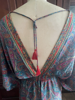 NWOT Silk Dress Caftan Resort Wear Boho Hippie Ethnic Maxi Paisley M/L