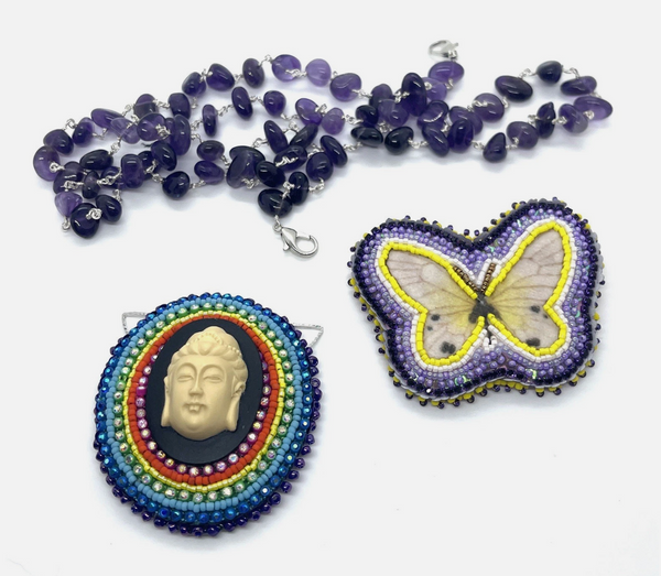 Adjustable Mismatch Modular Beaded Butterfly & Buddha Necklace Brooches