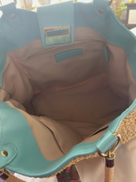Vintage Talbots Straw Tote Bag with Aqua Blue Leather Trim Beach Vacation Travel