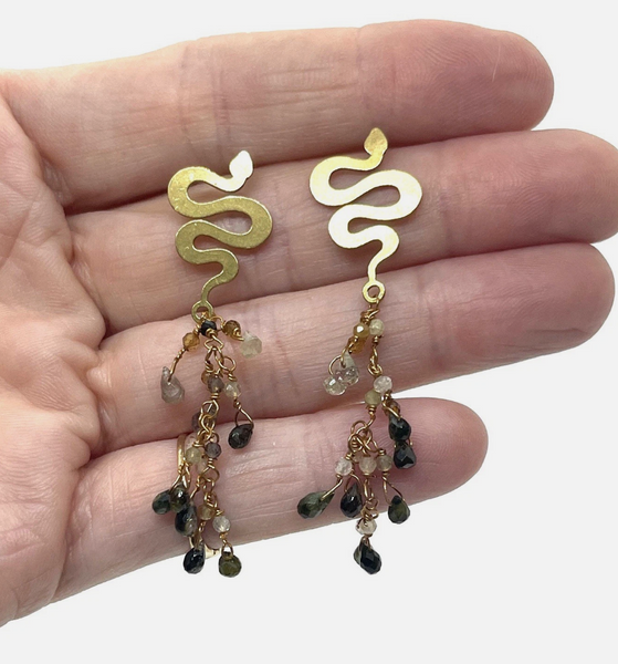 Green Tourmaline Ombre Snake Dangle Earrings