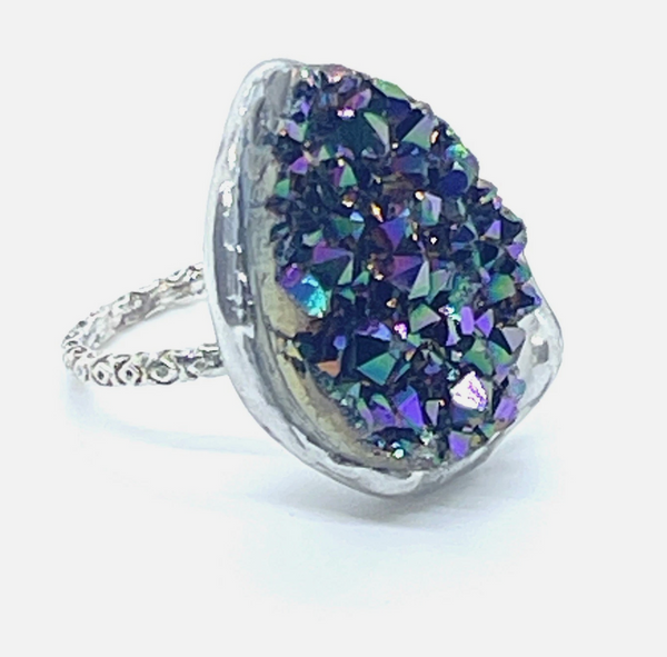 One Of A Kind Glitter Purple Druzy Teardrop Size 8