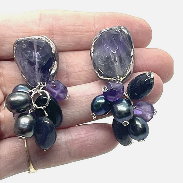 Amethyst And Freshwater Pearl Glitter Drop Earrings