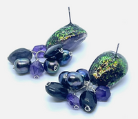 Amethyst And Freshwater Pearl Glitter Drop Earrings