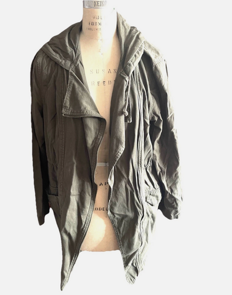 Old Navy Army Green Cinched Waist Hooded Jacket Size XL Super Soft Lightweight