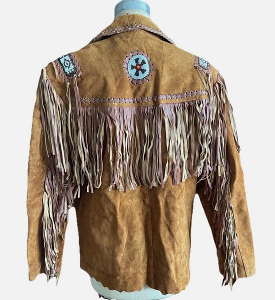 Native Leathers Shop Suede Beaded Fringe Jacket Sz XL NWT