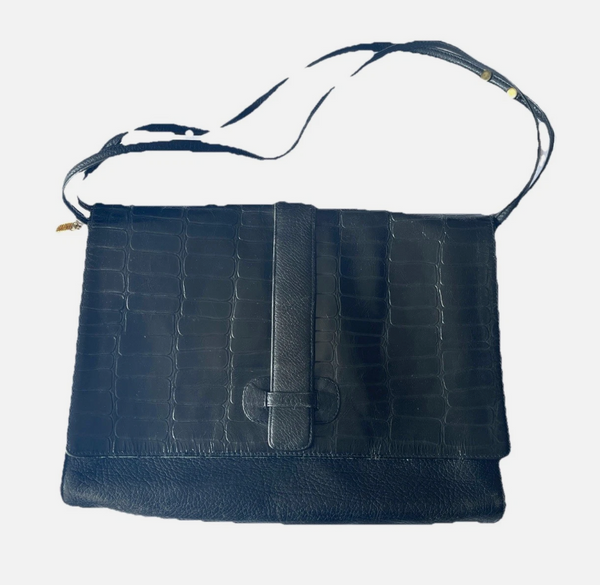 Vintage Lisette Black Embossed Leather Clutch Shoulder Bag