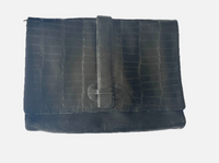 Vintage Lisette Black Embossed Leather Clutch Shoulder Bag