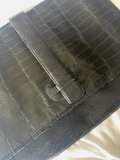 Vintage Lisette Black Embossed Leather Clutch Shoulder Bag