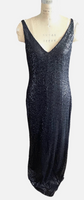 Lauren Ralph Lauren Black Sequin Stretch Strappy Gown Sz 14
