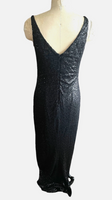Lauren Ralph Lauren Black Sequin Stretch Strappy Gown Sz 14