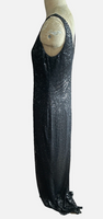 Lauren Ralph Lauren Black Sequin Stretch Strappy Gown Sz 14