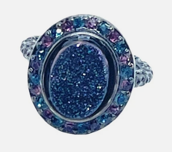 Pave Druzy Stone Stacking Ring In Gunmetal Sz 4.5