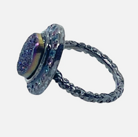Pave Druzy Stone Stacking Ring In Gunmetal Sz 4.5