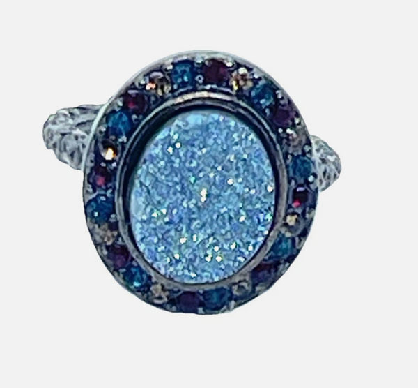 Pave Druzy Stone Stacking Ring In Gunmetal Sz 4.5