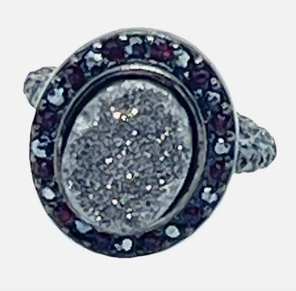 Pave Druzy Stone Stacking Ring In Gunmetal Sz 4.5
