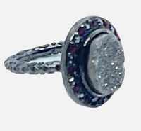 Pave Druzy Stone Stacking Ring In Gunmetal Sz 4.5