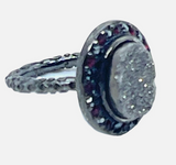 Pave Druzy Stone Stacking Ring In Gunmetal Sz 4.5