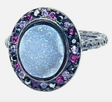 Pave Druzy Stone Stacking Ring In Gunmetal Sz 7