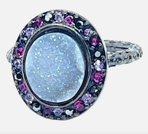Pave Druzy Stone Stacking Ring In Gunmetal Sz 7