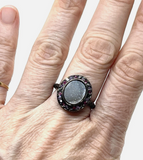 Pave Druzy Stone Stacking Ring In Gunmetal Sz 7