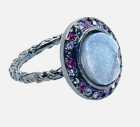 Pave Druzy Stone Stacking Ring In Gunmetal Sz 7