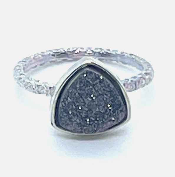 Triangle Druzy Stone Stacking Ring In Silver Sz 8