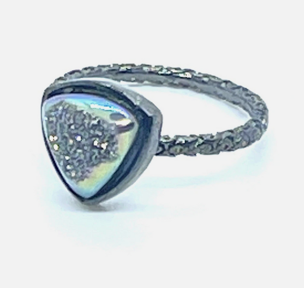 Triangle Druzy Stone Stacking Ring In Gunmetal Sz 8