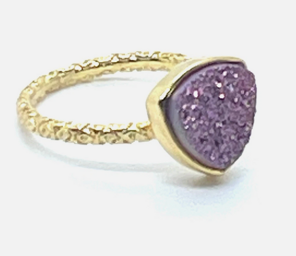 Triangle Druzy Stone Stacking Ring In 14kt Gold Sz 8
