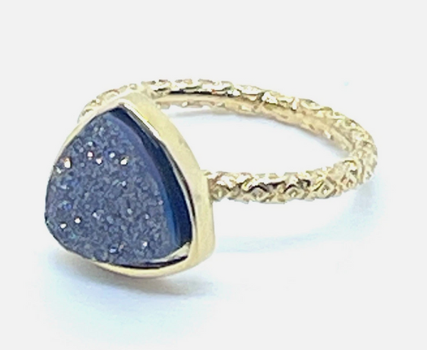 Triangle Druzy Stone Stacking Ring In 14kt Gold 6.5