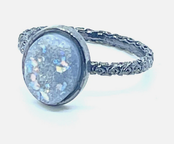 Oval Druzy Stone Stacking Ring In Gunmetal Sz 9
