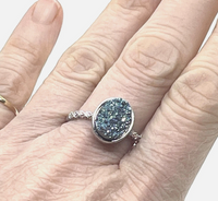 Oval Druzy Stone Stacking Ring In Silver Sz 9