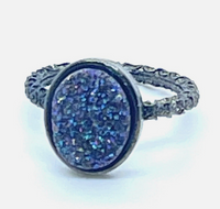Oval Druzy Stone Stacking Ring In Gunmetal Sz 5
